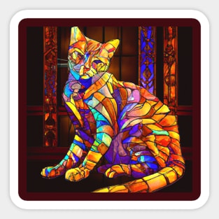 Stained Glass Cat Sitting in Front of a Stained Glass Window Sticker